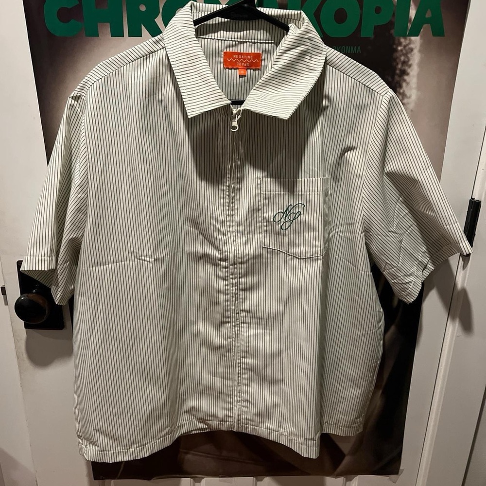 Striped Short Sleeve Zip-Up Shirt